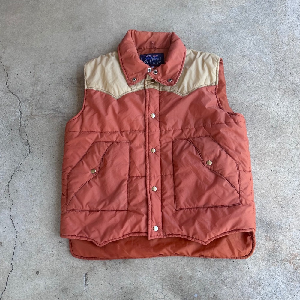 U.S. Blues Puffer Vest Men Large Orange Good Vintage Western Yoke Quilted